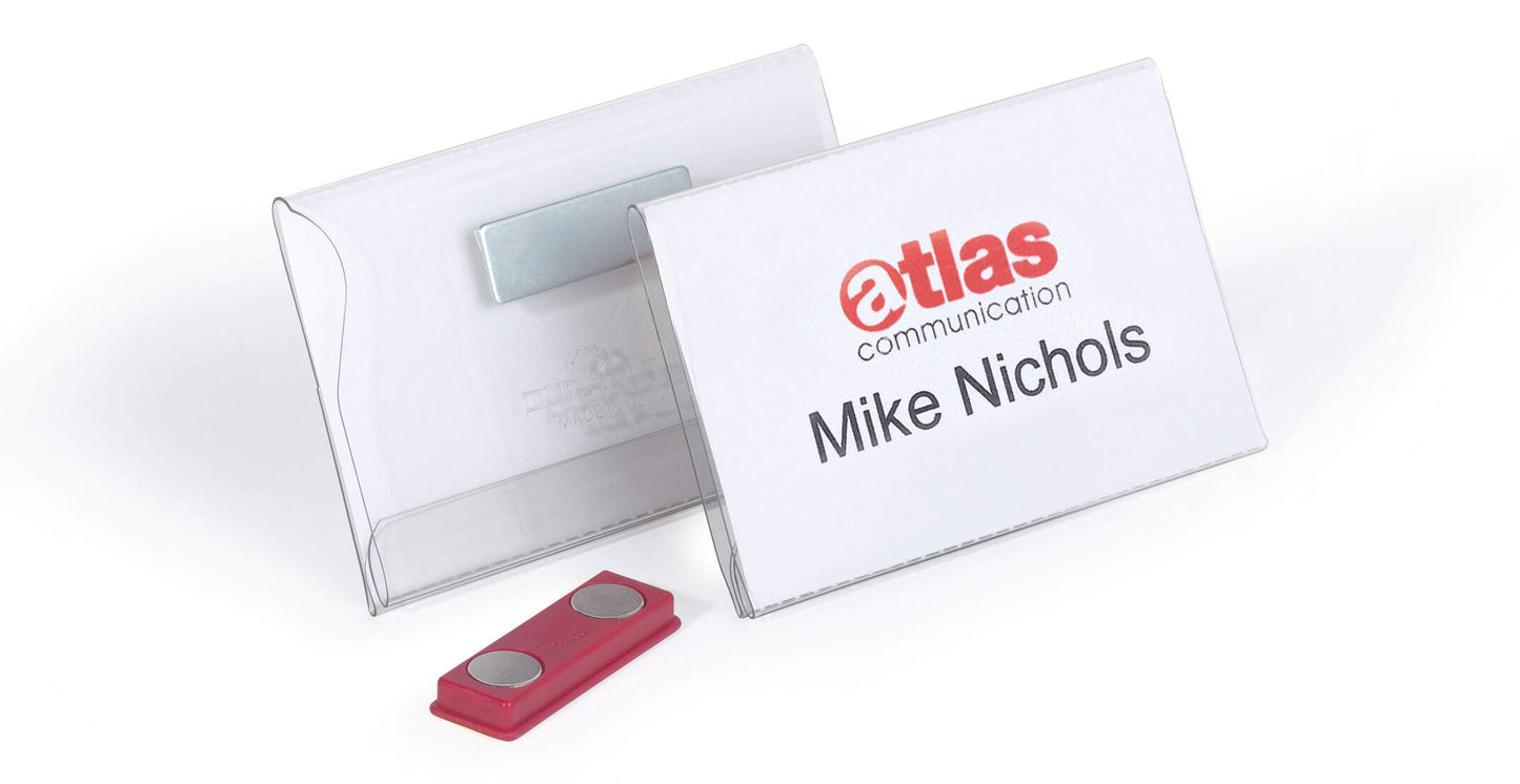Durable Conference Magnet Name Tag Badge Holders + Inserts | 25 Pack | 54 x 90mm